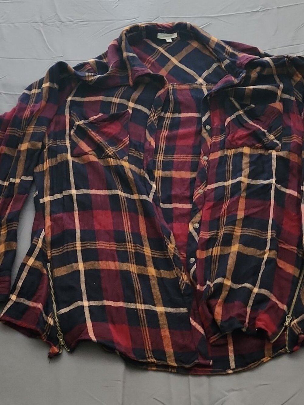 Maurices Women’s XL Navy Burgundy Tan Plaid Button Up Collared Top
